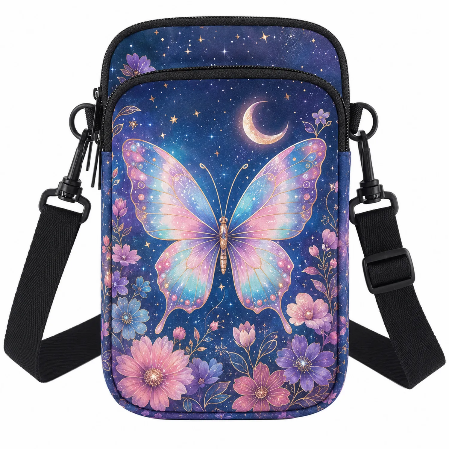 Damen Umhängetasche mit Schmetterlingsdesign, Blau/Violett-Hauslivingart