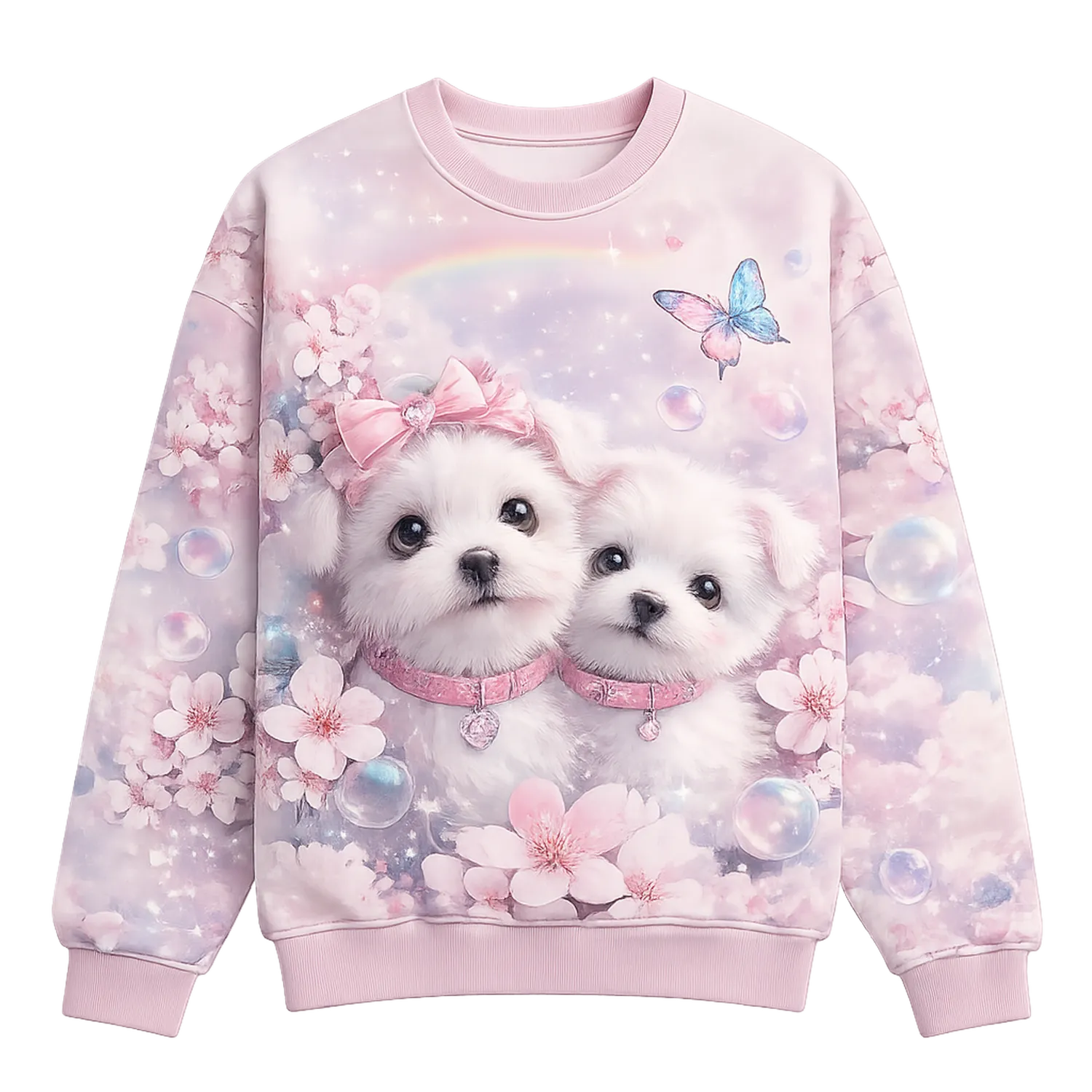 Damen Sweatshirt mit Hundemotiv und Blumen in Pastellrosa-Hauslivingart
