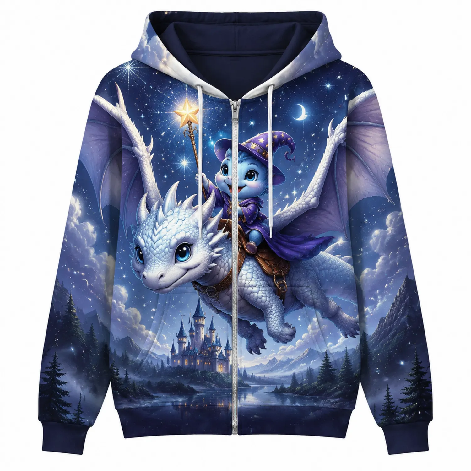 Fantasy Hoodie mit Drachenmotiv und Zauberer Nachtblau-Hauslivingart