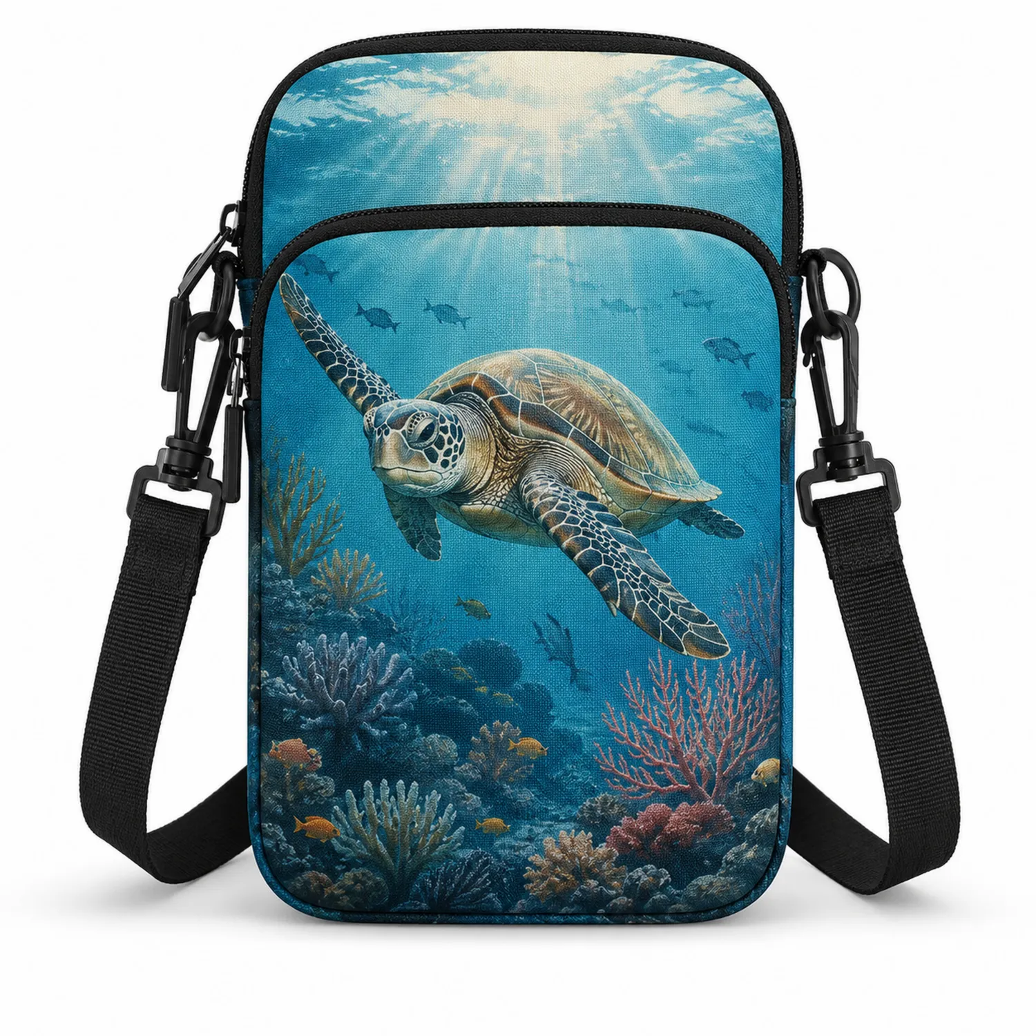 Borsa a Tracolla Oceano con Stampa di Tartaruga