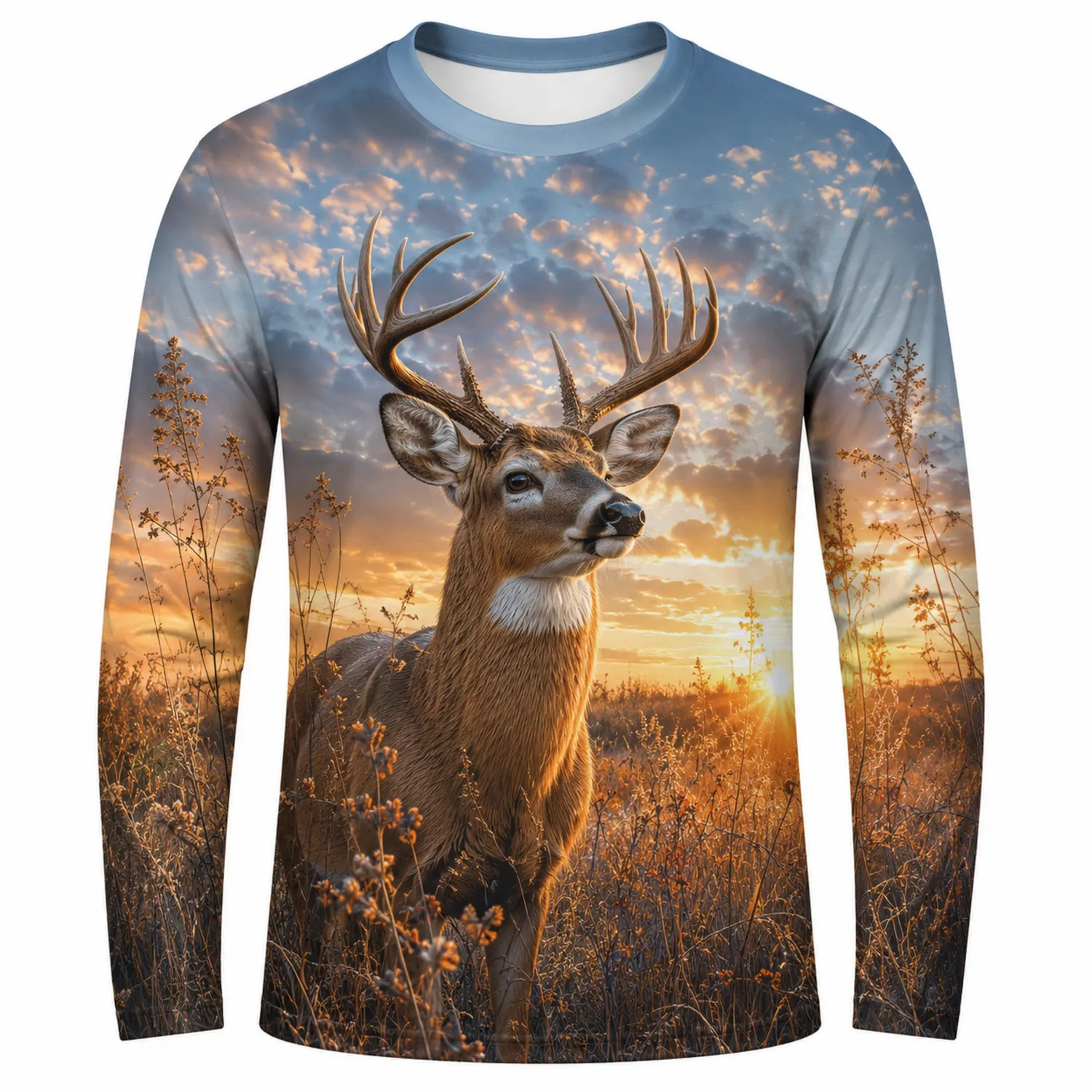 Maglia a Manica Lunga con Stampa di Cervo al Tramonto