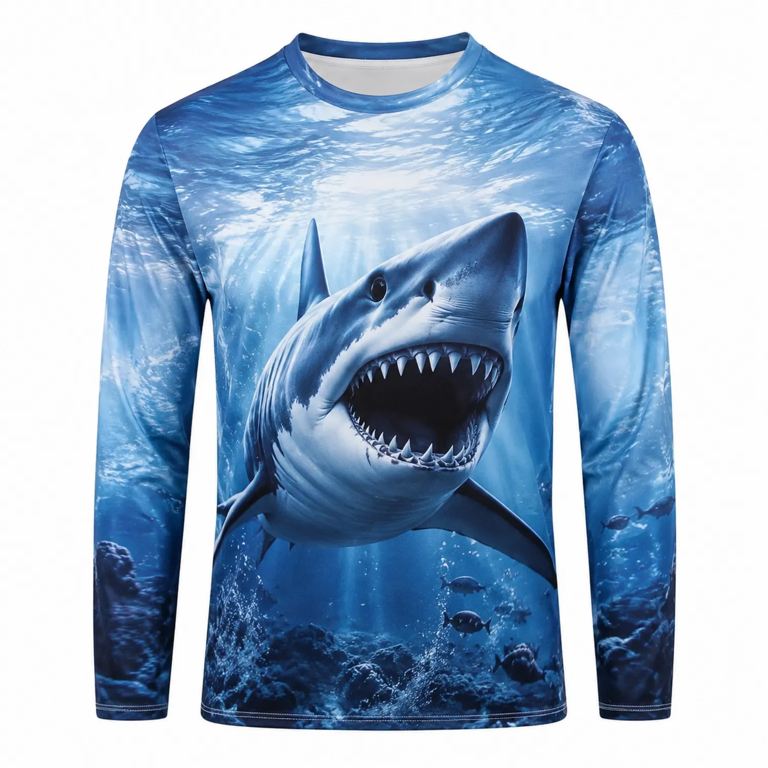 Maglia a Maniche Lunghe 3D con Stampa Squalo Blu