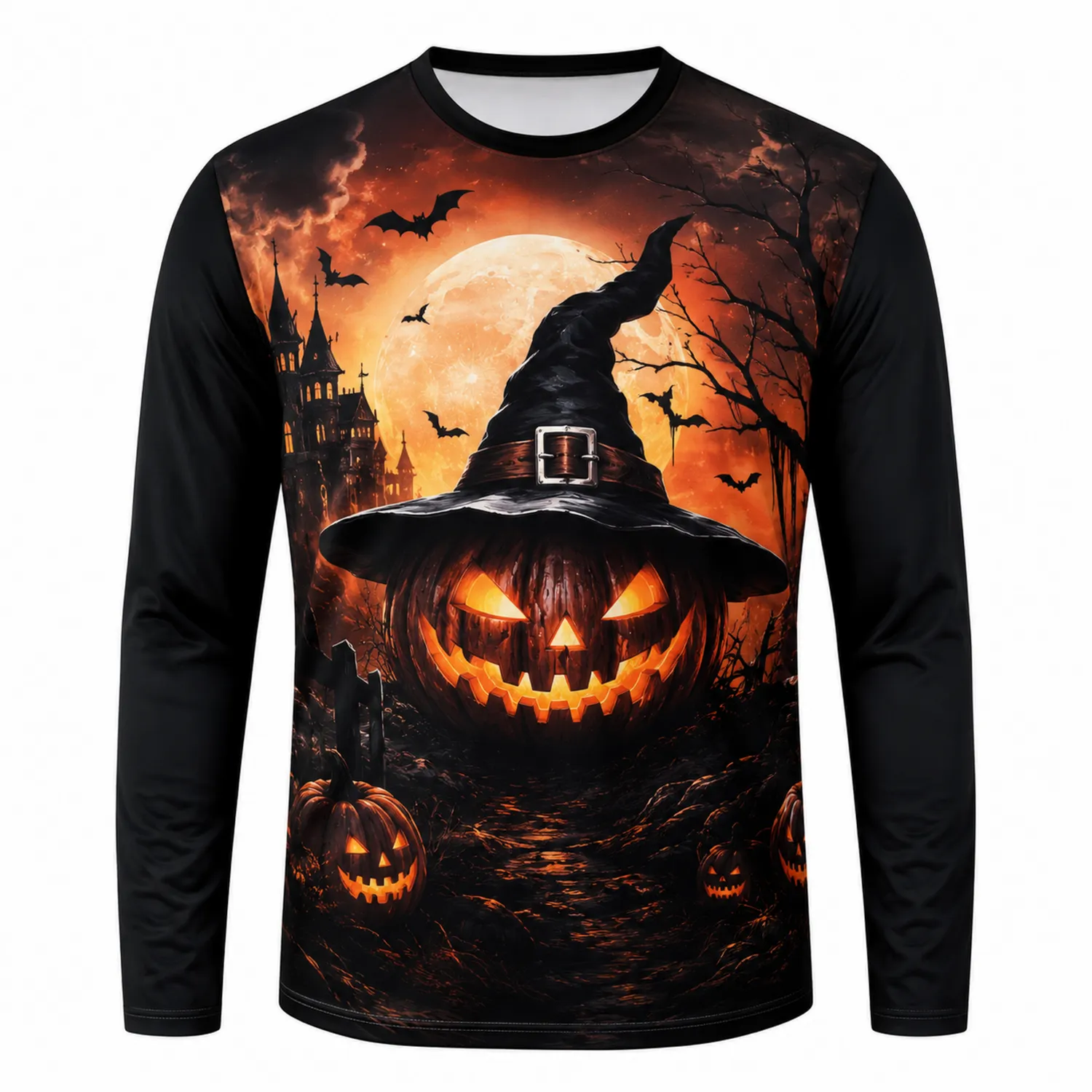 Maglia a Maniche Lunghe di Halloween con Zucca e Strega
