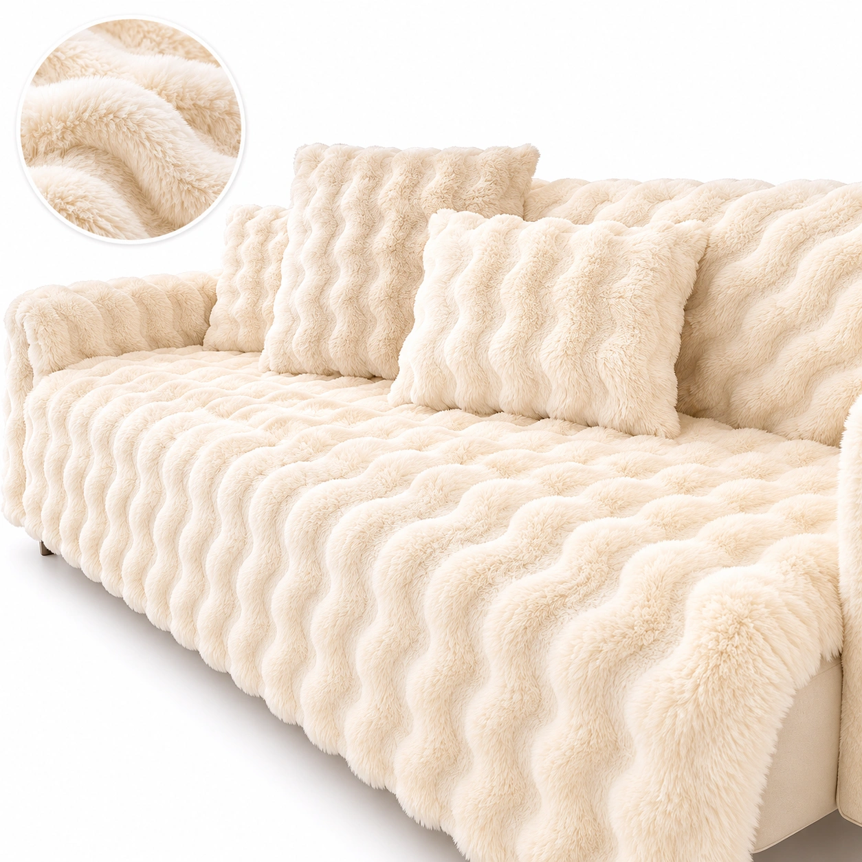 Luxuriose Plusch-Sofabezug fur Ecksofa L/U-Form, Kratzschutz fur Hunde und Katzen, Weiss 70x0cm