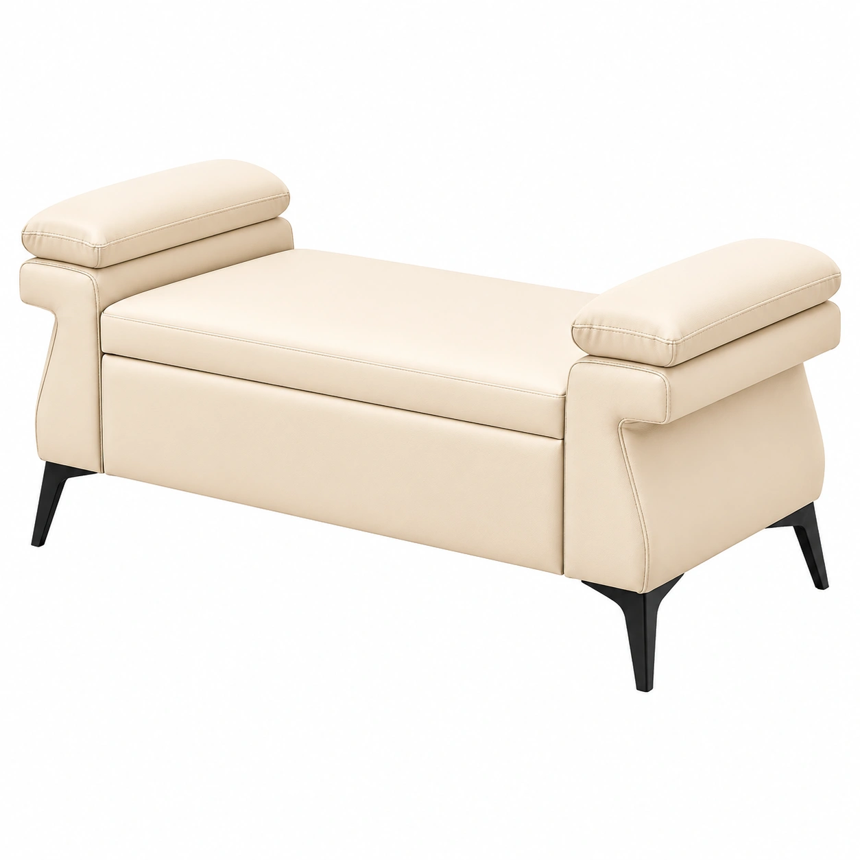 Stauraum-Sitzba 128cm mit Kissen und Armlehnen aus PU-Leder, ideal fur Wohnzimmer, Schlafzimmer und Flur, Beige-Timberova