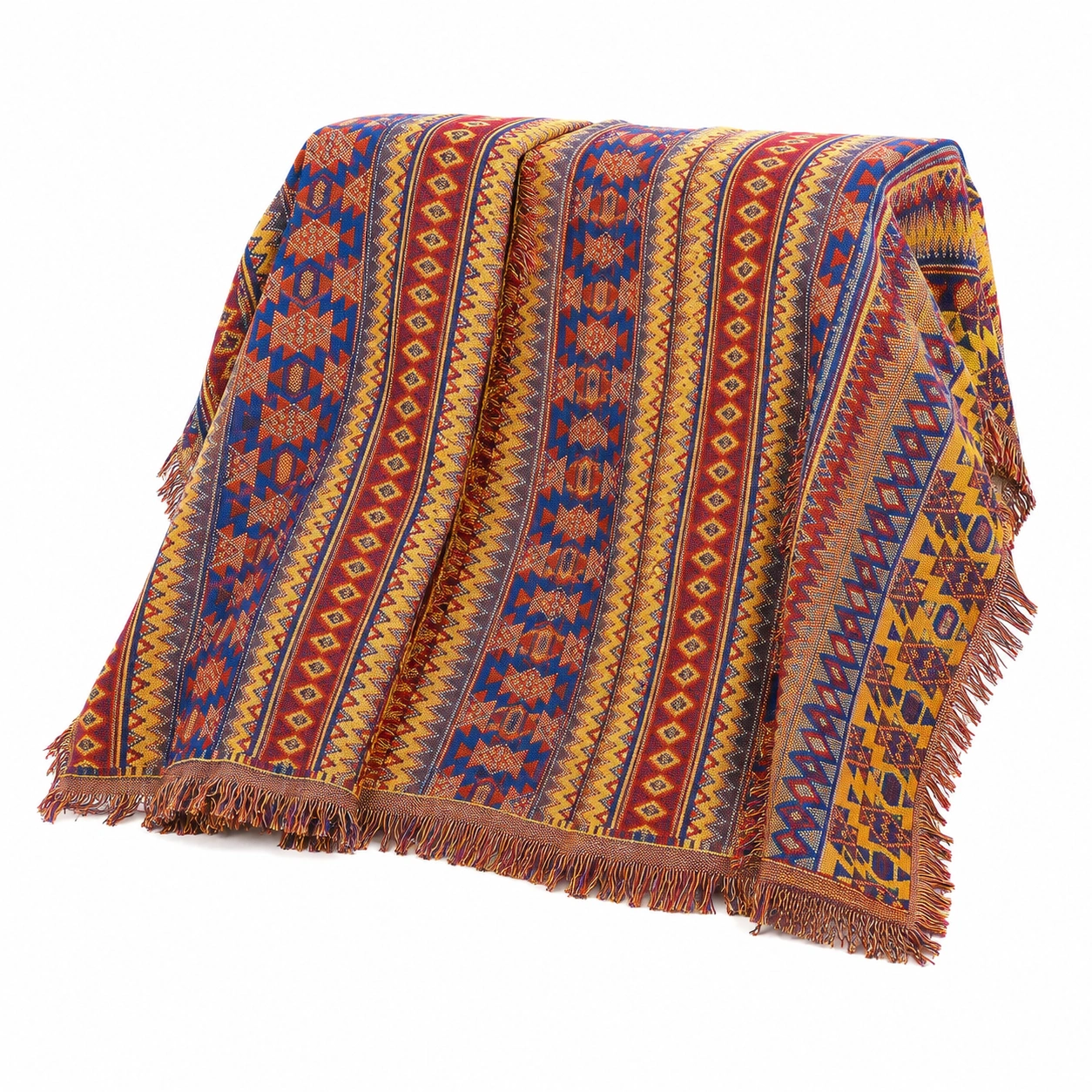 Boho Sofadecke mit Quasten, 180x230 cm, Baumwolle, zweiseitig, fur 2-3 Sitzer Sofa, dekorativer Sofabezug-Timberova
