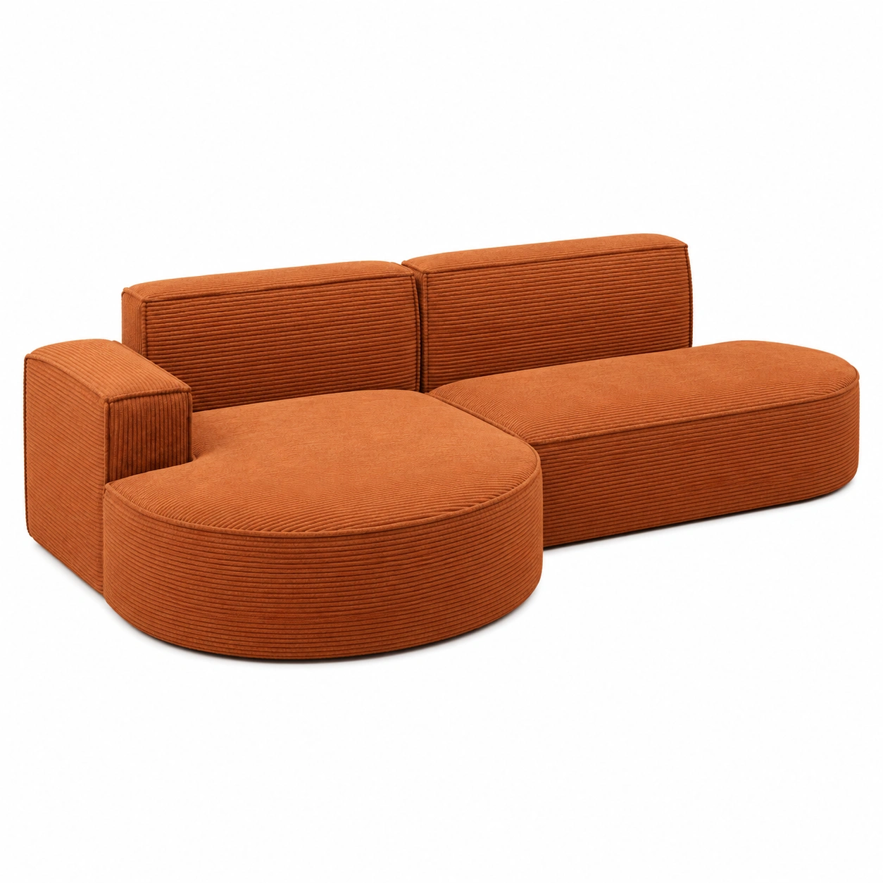 Kaiser Mobel Ecksofa L-Form mit Ottomane, 3-Sitzer Wohnlandschaft im Corddesign, Bequs Polstersofa fur Wohnzimmer, Relaxcouch Modena Studio, Ziegelrot, Lisausrichtung-Timberova