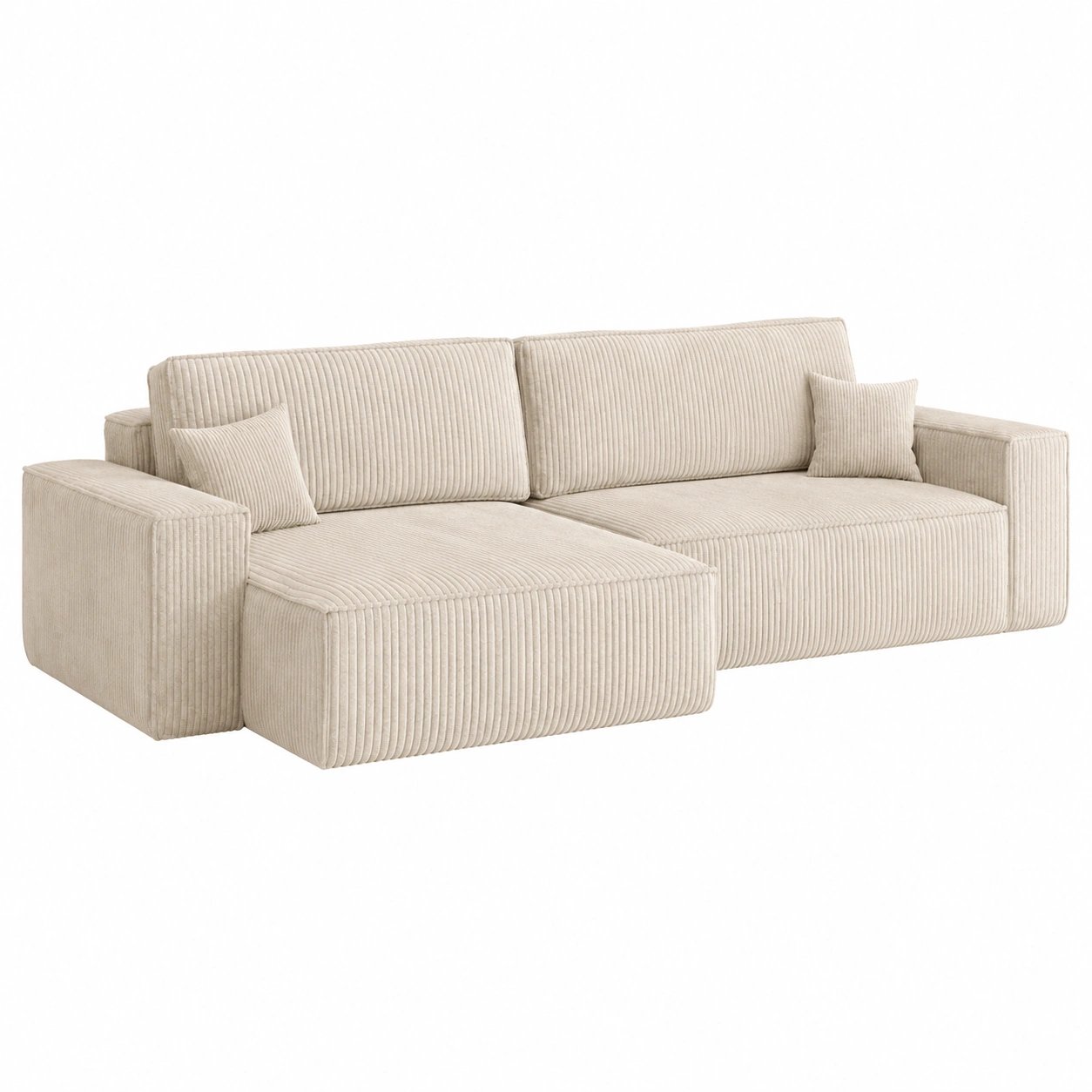 Hochwertiges Ecksofa mit Schlaf- und Stauraumfution, L-Form Klappsofa aus Cordf, Komfortable Wohnzimmerlandschaft, Duelbeige, Lisausrichtung-Timberova