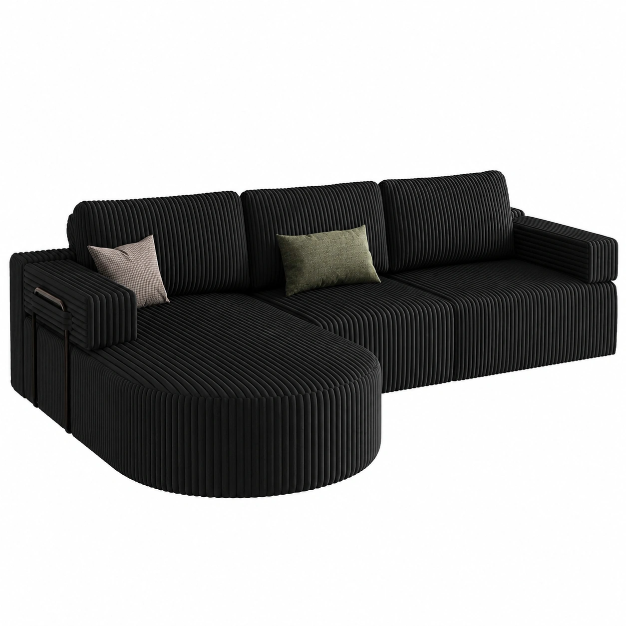 Modulares Ecksofa mit Schlaffution, Cord Schlafcouch in L-Form, Komfort Wohnlandschaft mit 75cm Sitzflache und Abgerundeter Chaise Longue-Timberova