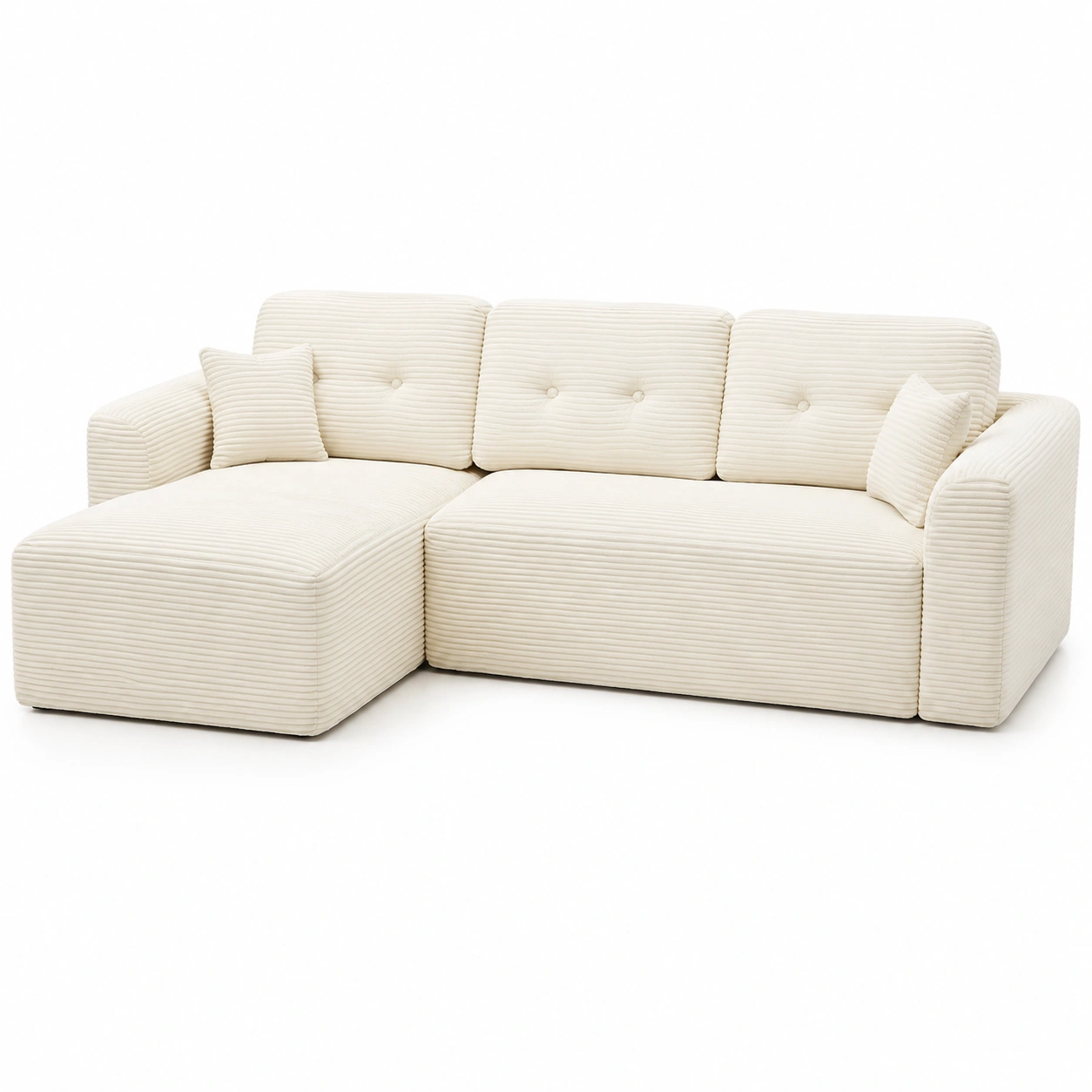 Ecksofa, 244 cm breit, modulares Schlafsofa mit Chaiselongue, vakuumverpkt, montagefrei, crweiss, fur Wohnzimmer und Gastezimmer-Timberova
