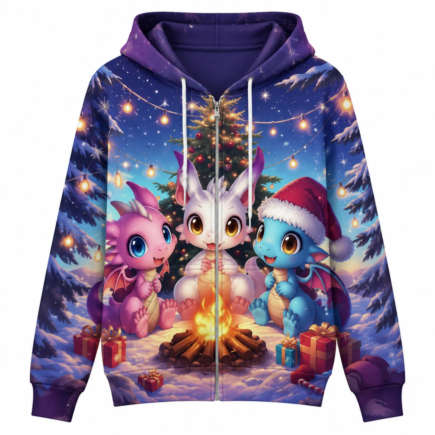 Sudadera Navideña Unisex con Dragones y Cremallera Completa