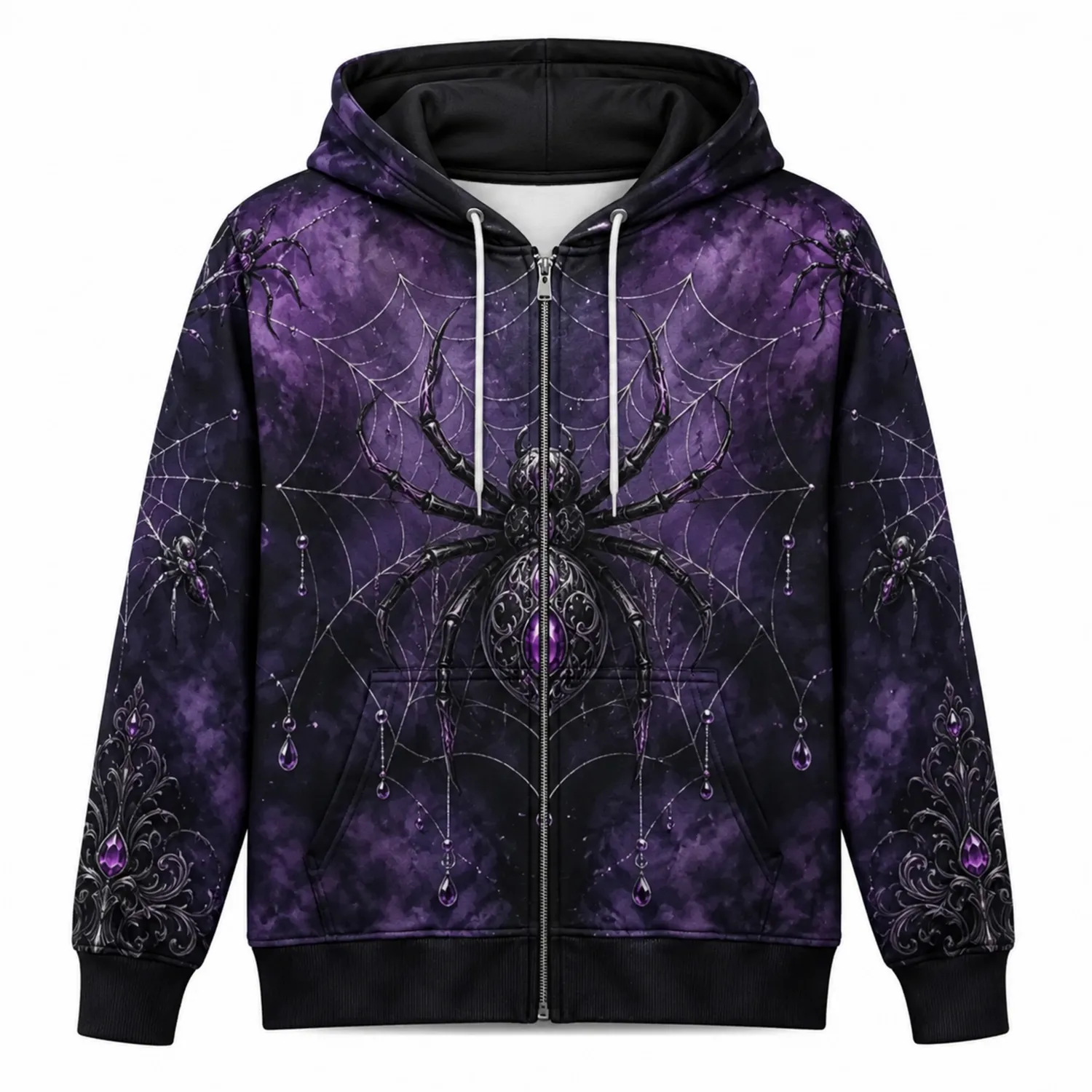 Sudadera con Capucha Estampado de Araña Morado Unisex