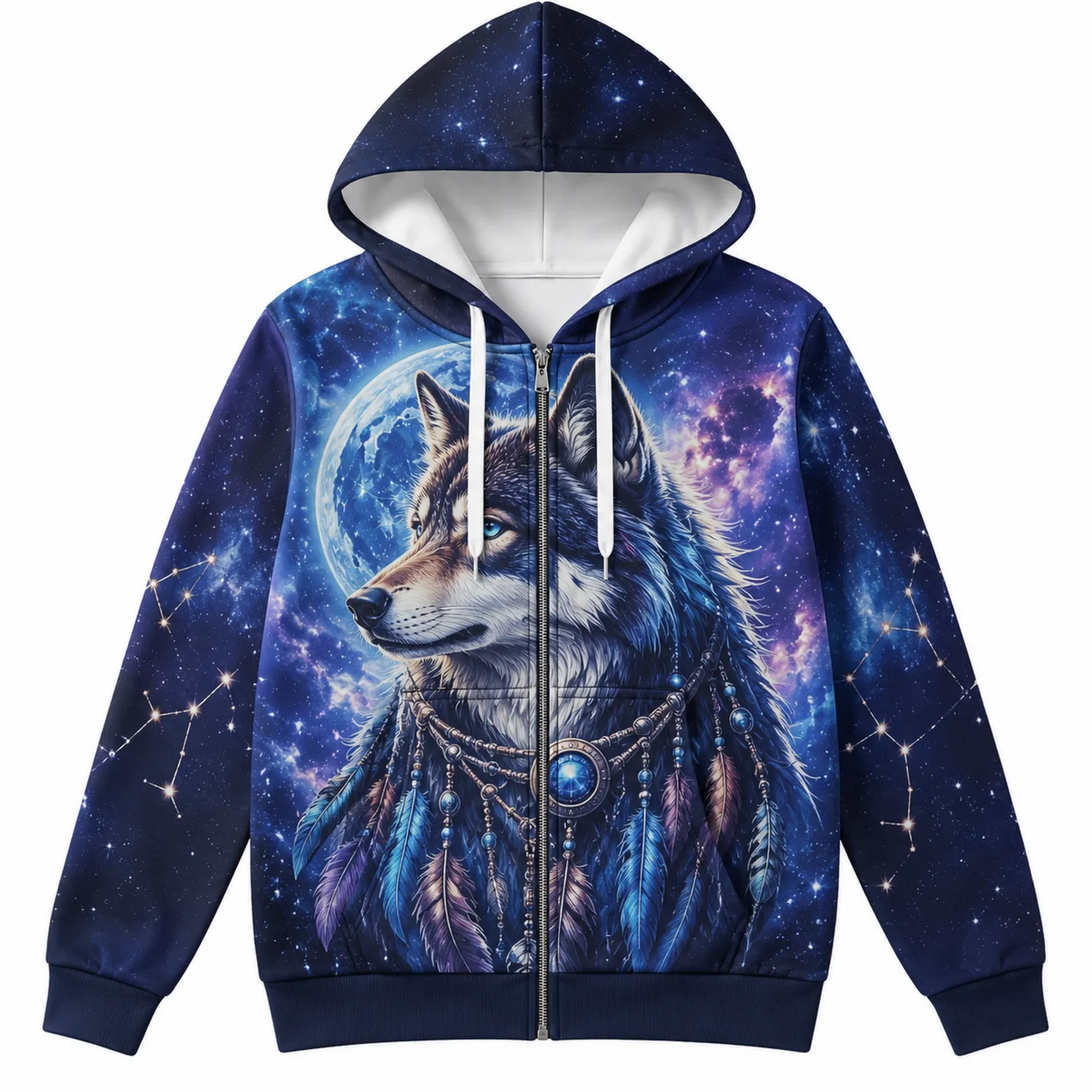 Sudadera con Capucha Galaxy Lobo Azul Marino