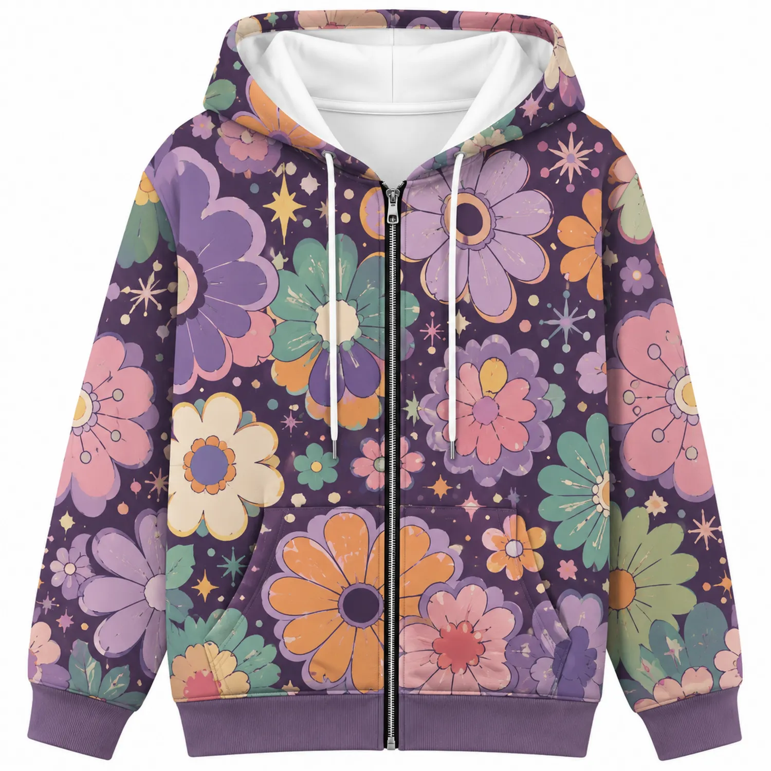 Sudadera con Capucha Estampado Floral Multicolor en Morado