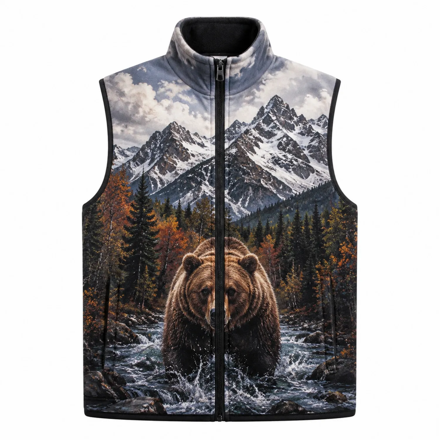 Chaleco de Outdoor con Estampado de Oso y Montaña