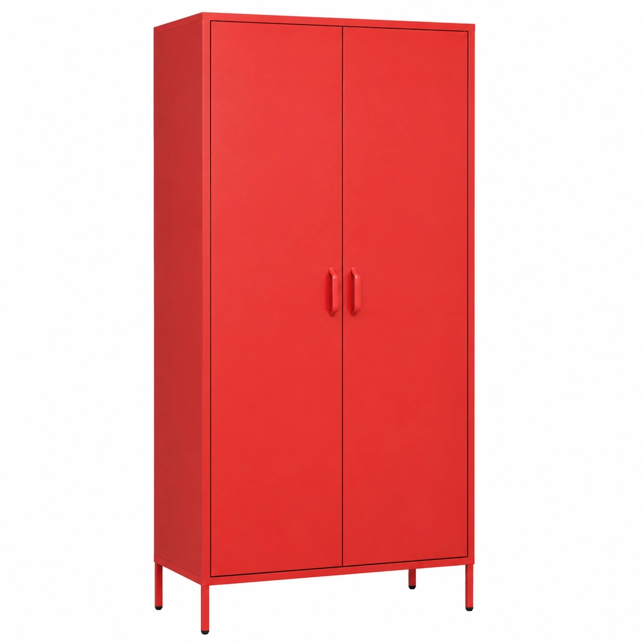 Flavio Metallschra mit Glanzoptik, 2 Turen und leise Magnetverschluss, 80x185x45cm, Rot-Oakentra
