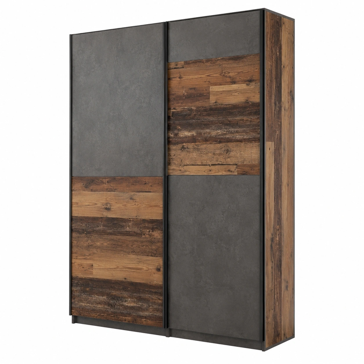Ohio 40 Mehrzweckschra 2-turig mit Einlegeboden, Holzdekor Vintage Retro Grau Betonoptik, 120x42x190,5 cm-Oakentra