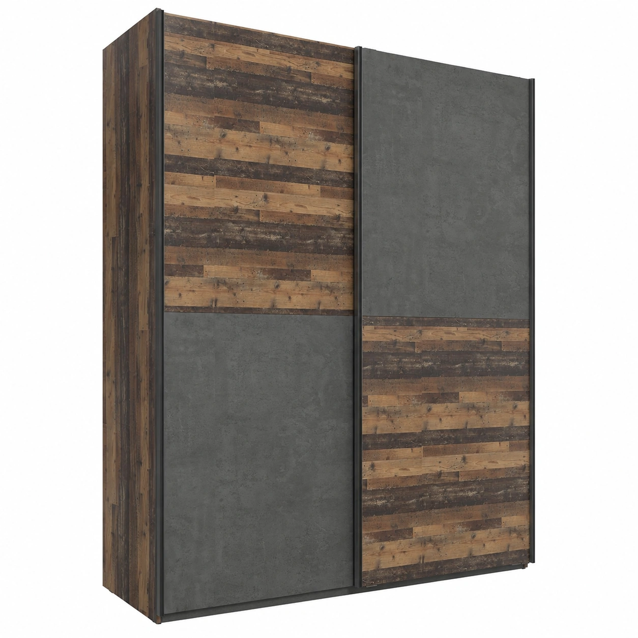 Moderner Industrial Kleiderschra 170 cm, 2-turig, Vintage-Holzdekor und Betonoptik-Oakentra