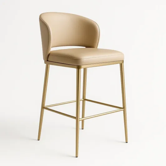 Barstuhl Lederimitat Beige mit Stahlrahmen 95 cm-decovrisa