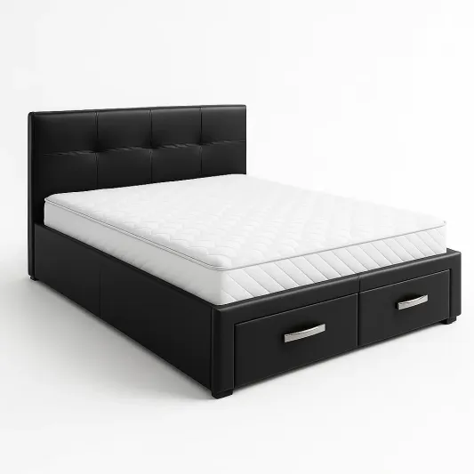 Doppelbett mit Stauraum Schwarz Kunstleder 200x180 cm-decovrisa