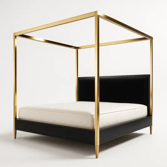Himmelbett mit vergoldetem Metallrahmen und Kunstlederkopfteil-decovrisa