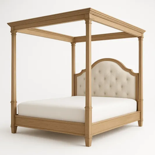 Himmelbett Eiche Naturholz Leinen Beige 200x160 cm-decovrisa