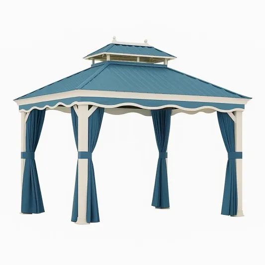 Pavillon aus Aluminium mit blau-weißen Vorhängen 300x400 cm-ilmeravio