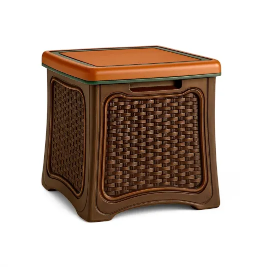 Kunststoff Aufbewahrungs-Hocker Braun/Orange 45x45x50 cm-ilmeravio