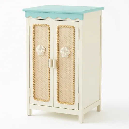 Holzschrank mit Muschel-Dekor Beige/Blau 60 cm x 30 cm x 90 cm-ilmeravio