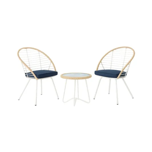 Gartenmöbel-Set mit 2 Stühlen und Tisch aus Metall, Blau/Beige-ilmeravio