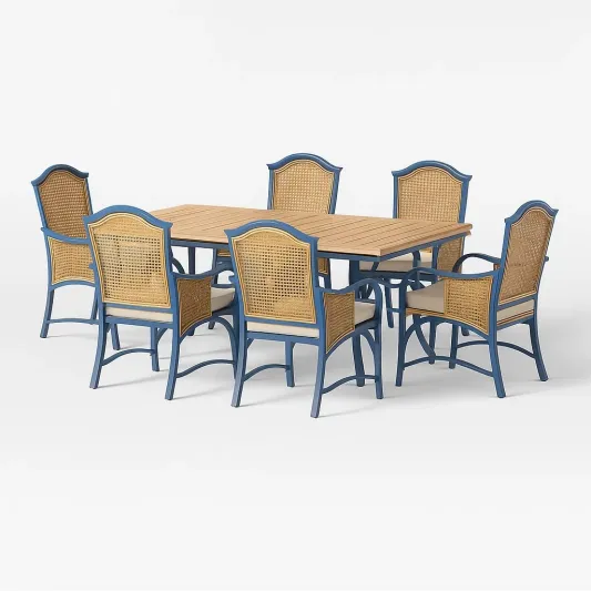Gartenmöbelset aus Teakholz und Rattan, Blau/Natur-ilmeravio