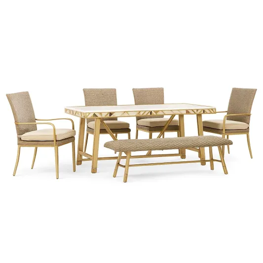 Gartenmöbel-Set aus Aluminium und Rattan: Tisch, Stühle und Bank-ilmeravio