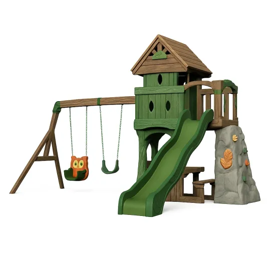Kinderspielplatz-Set aus Holz und Polyethylen mit Kletterwand-ilmeravio