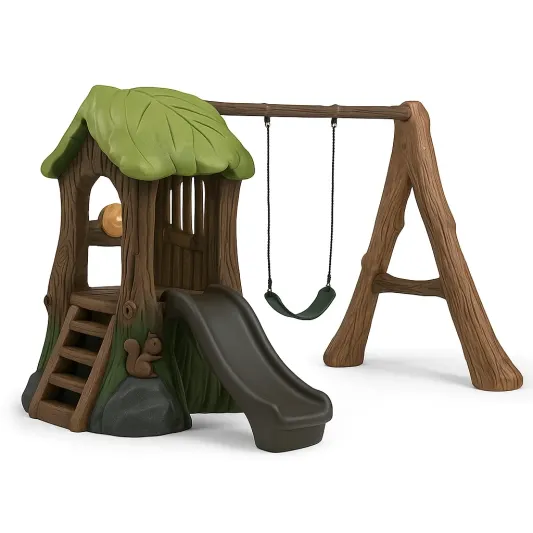 Kinderspielhaus mit Rutsche und Schaukel aus Polyethylen in Grün/Braun-ilmeravio