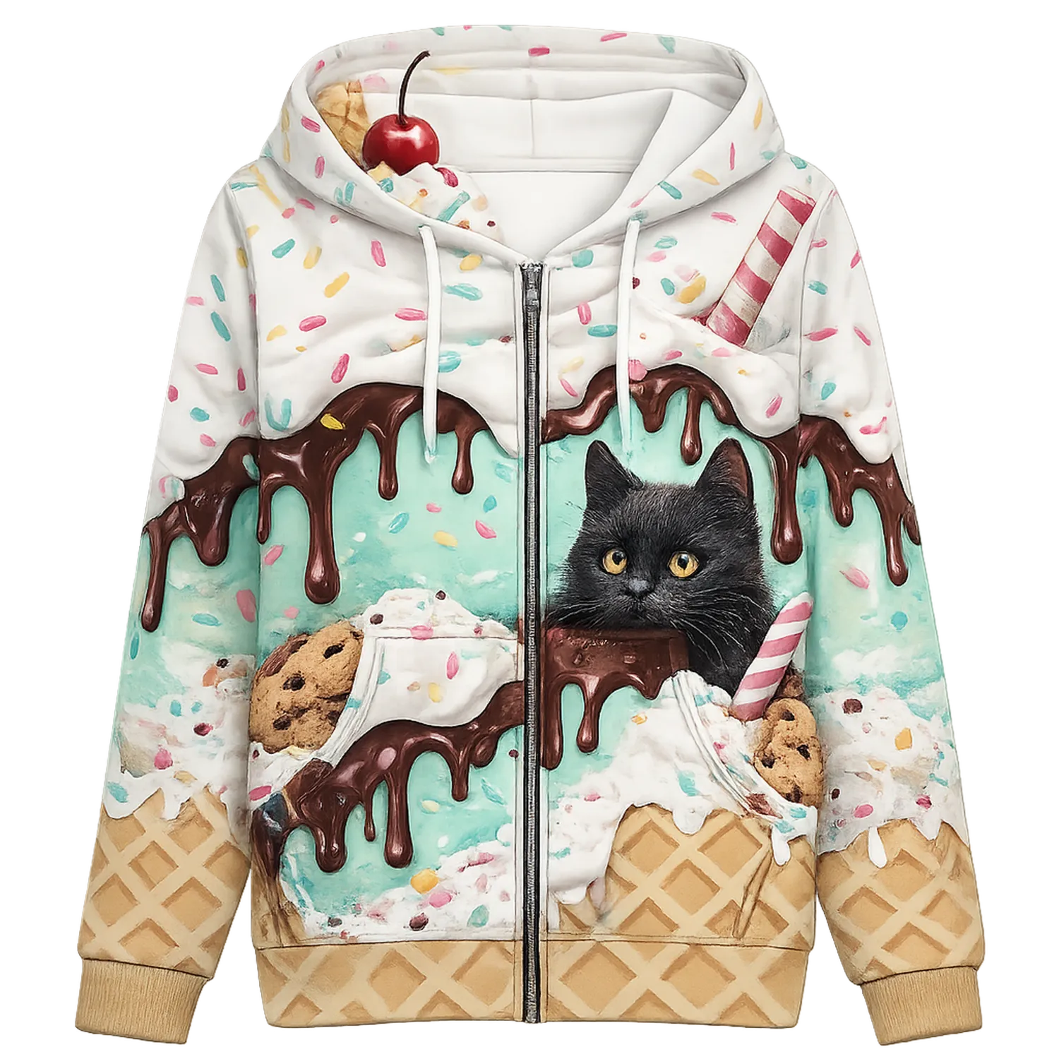 Sudadera con Capucha Gato y Helado Colores Brillantes