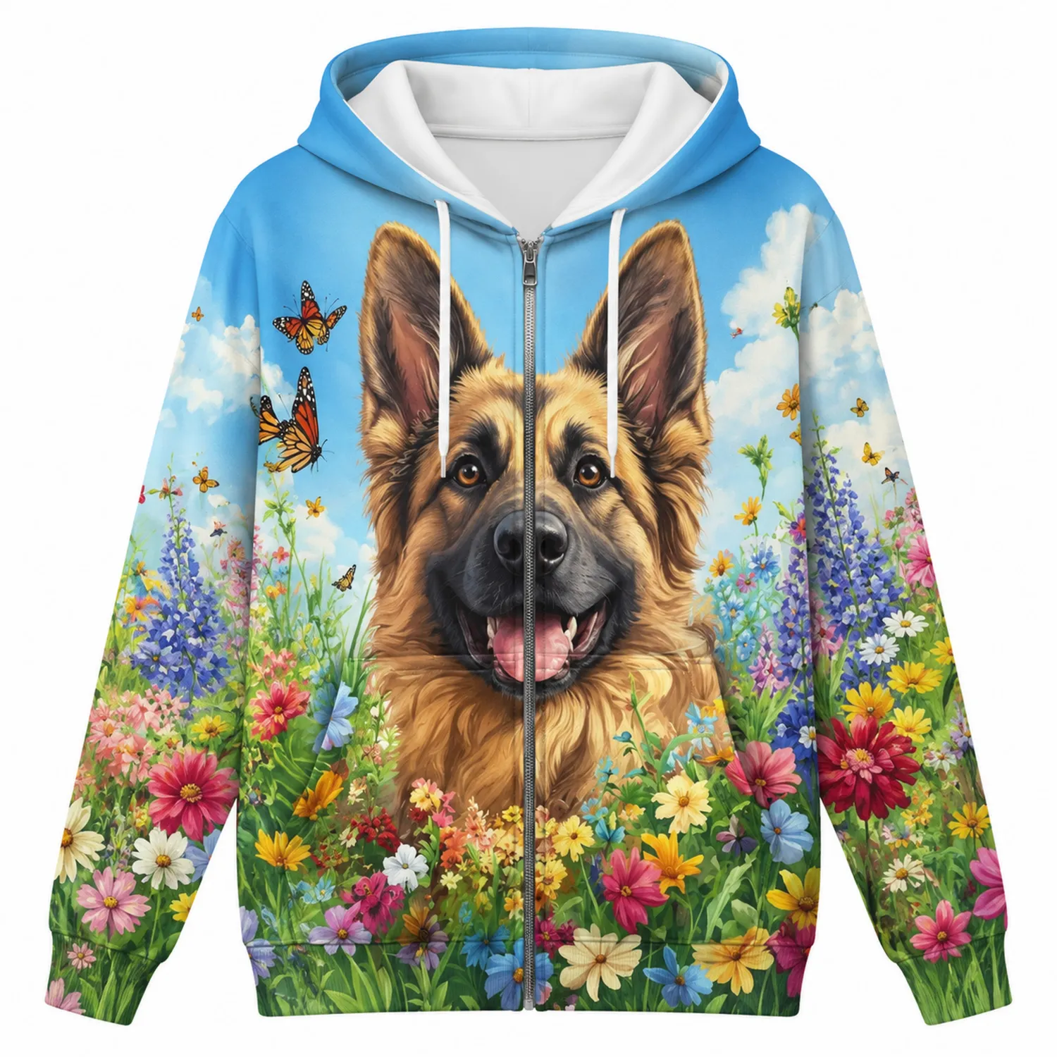 Sudadera con Capucha Pastor Alemán Azul y Multicolor