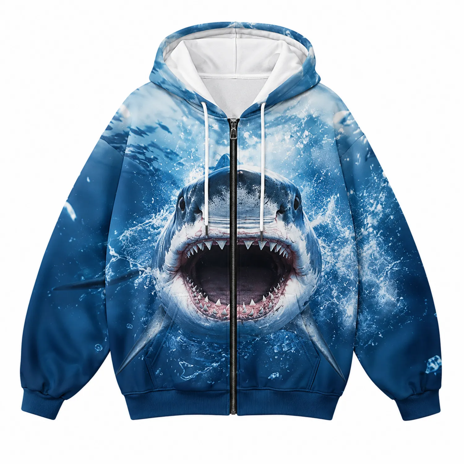 Sudadera con Capucha 3D de Tiburón, Azul