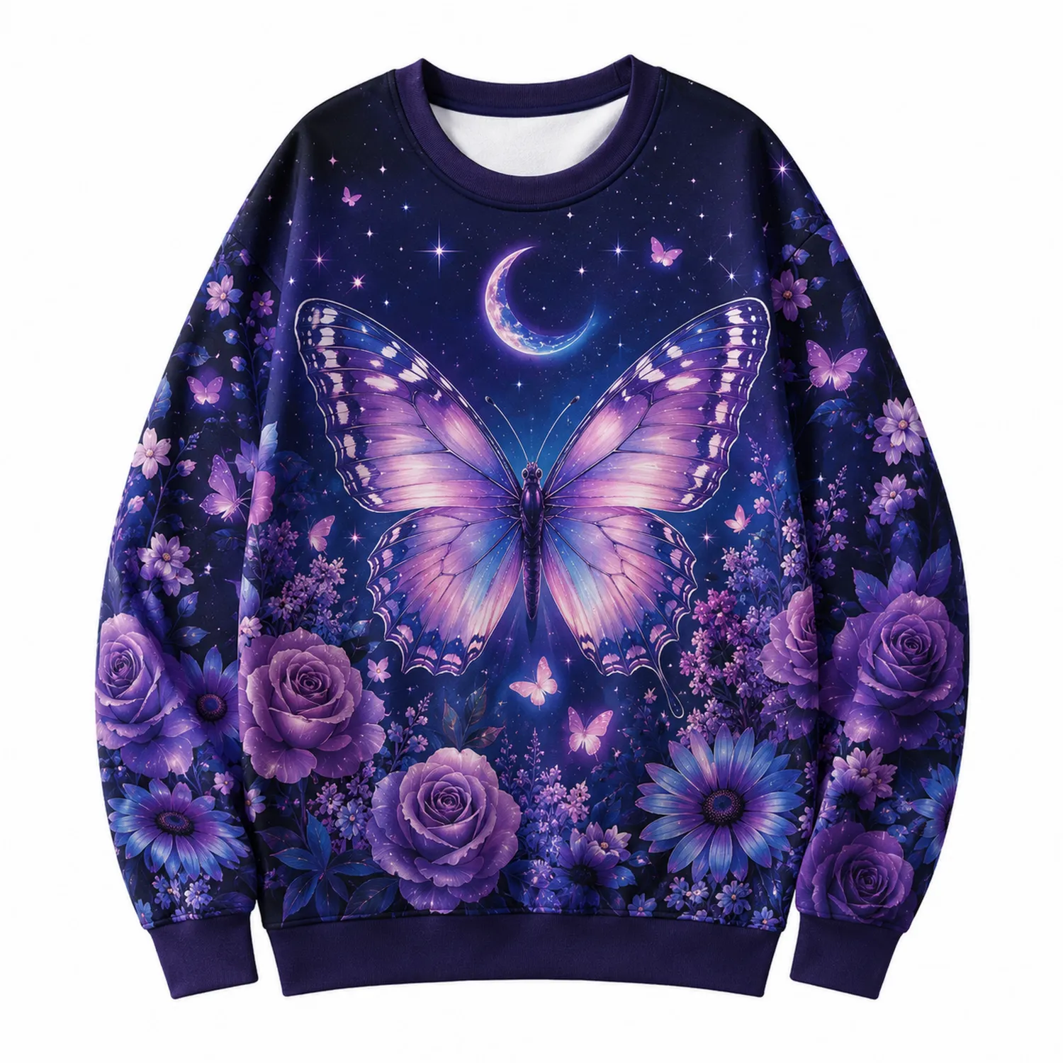 Sudadera Unisex con Mariposa y Luna en Tono Morado