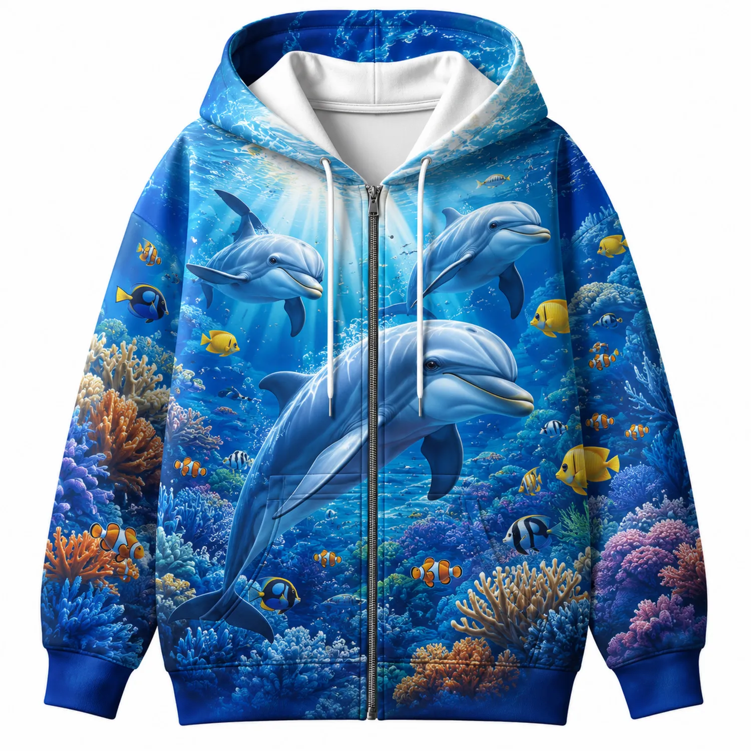 Chaqueta con Capucha de Delfines Azul Océano