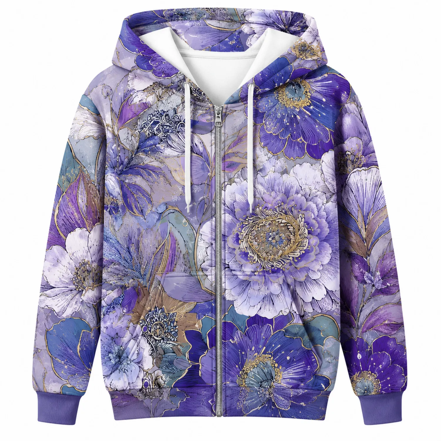 Sudadera con Capucha Flores Estampadas Púrpura para Mujer