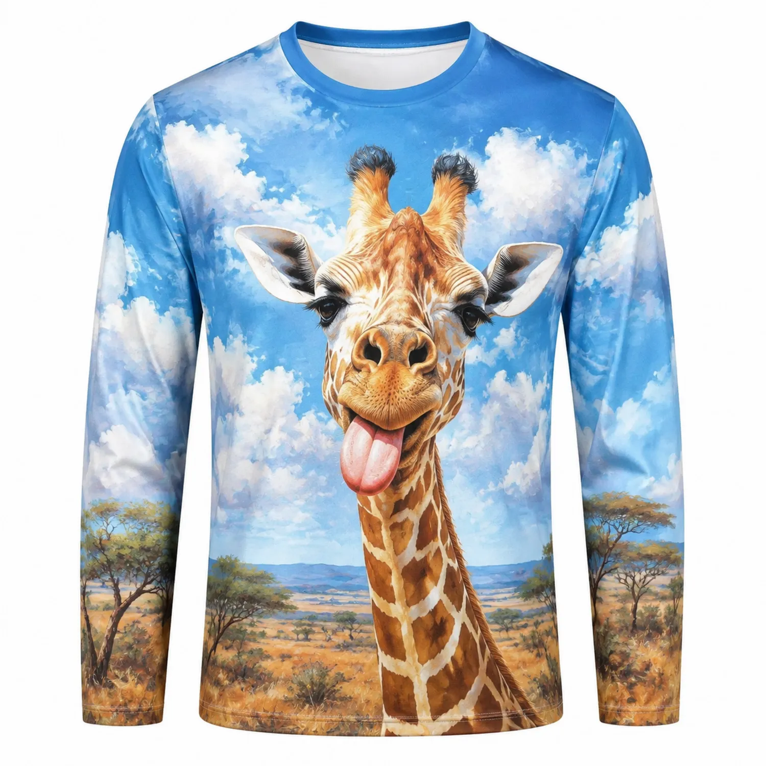 Camiseta de Manga Larga con Estampado de Jirafa y Paisaje