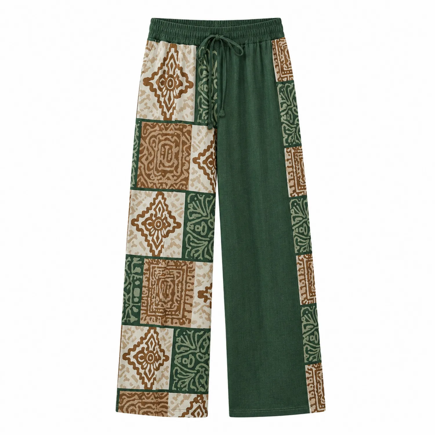 Pantalones Anchos Estampados Verde y Marrón