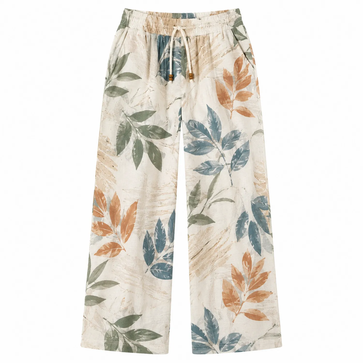 Pantalones Anchos con Estampado de Hojas Tropicales