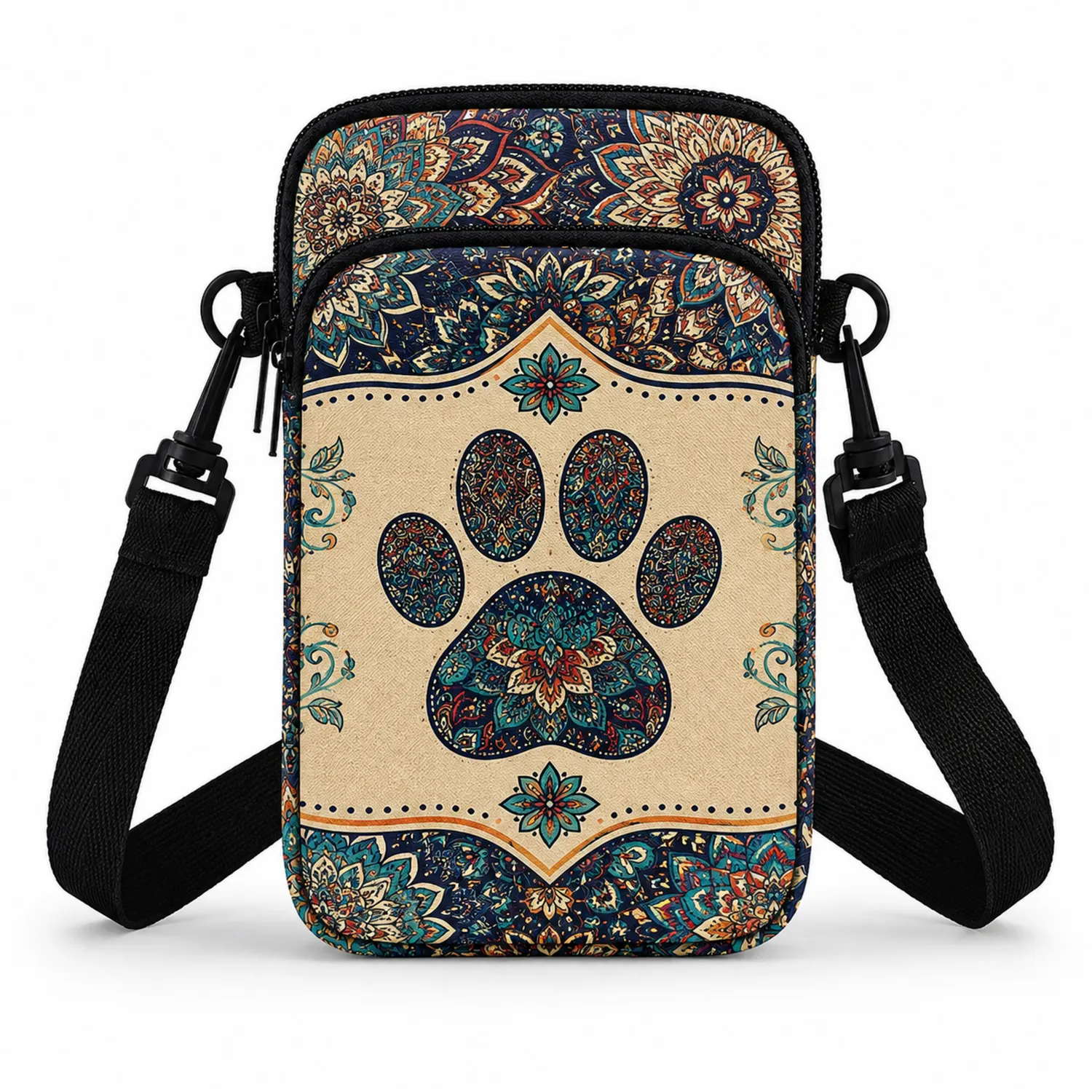 Bolso Bandolera Étnico Multicolor con Diseño de Huella