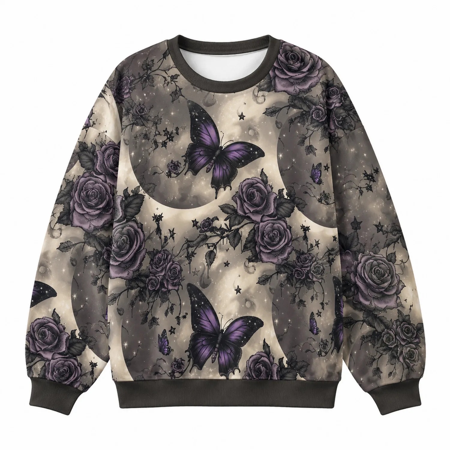 Sudadera con estampado de mariposas y rosas en tonos morados