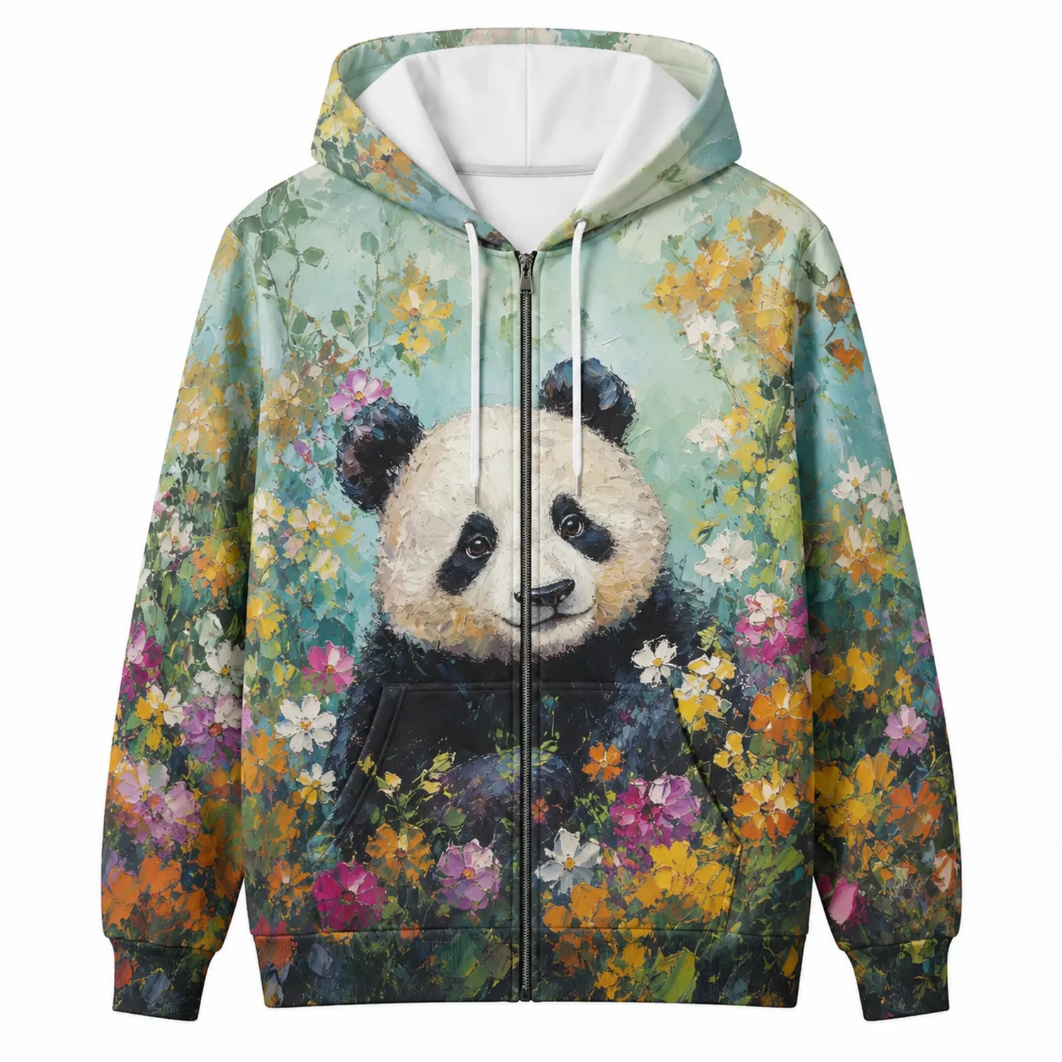 Sudadera con Capucha de Panda y Flores Coloridas