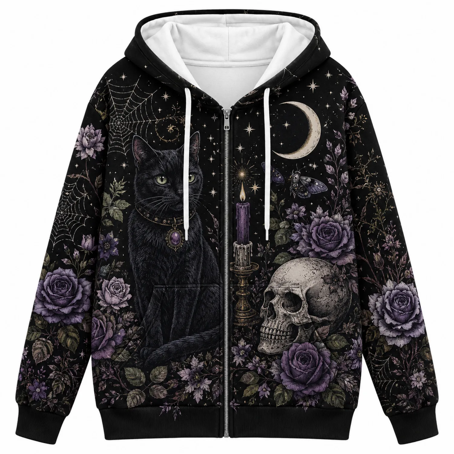 Sudadera con Capucha Gótica de Gato Negro y Calavera para Adultos