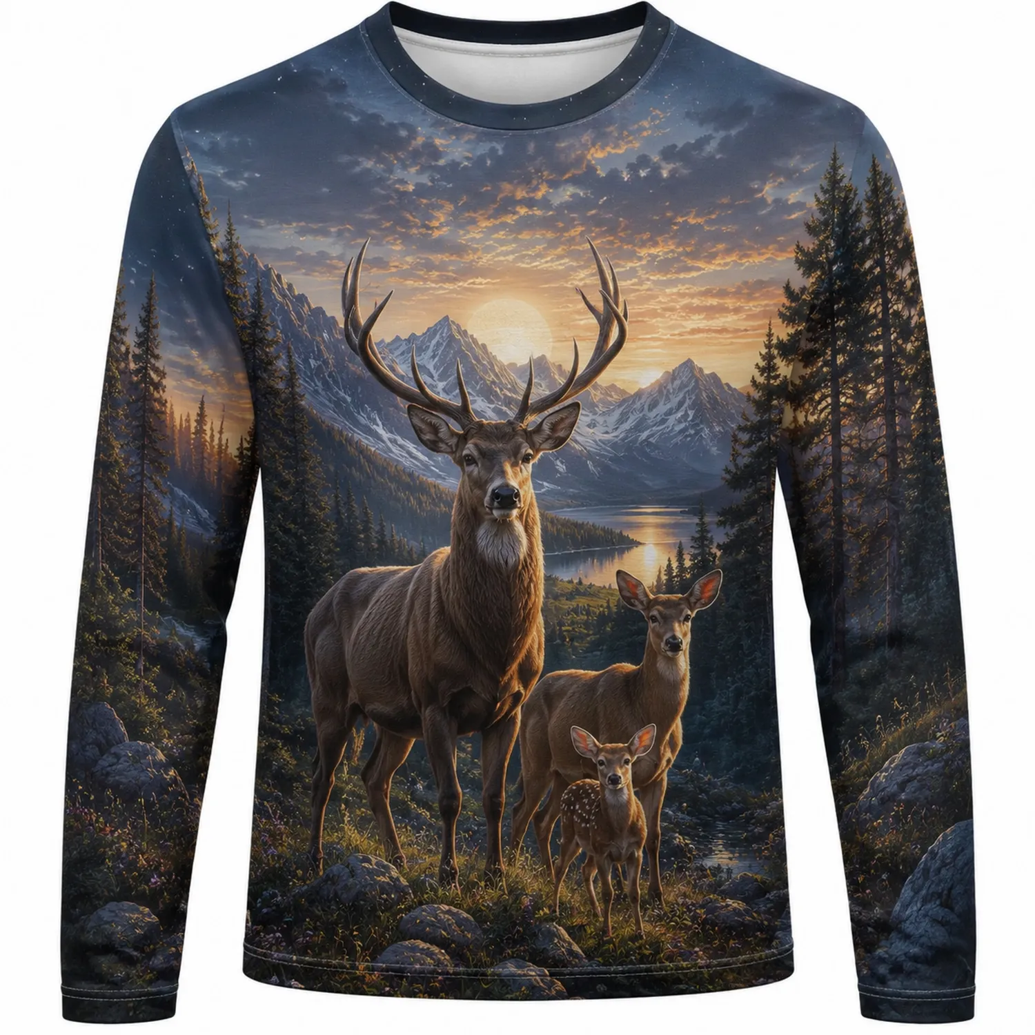 Sudadera Hombre Manga Larga con Paisaje de Ciervos