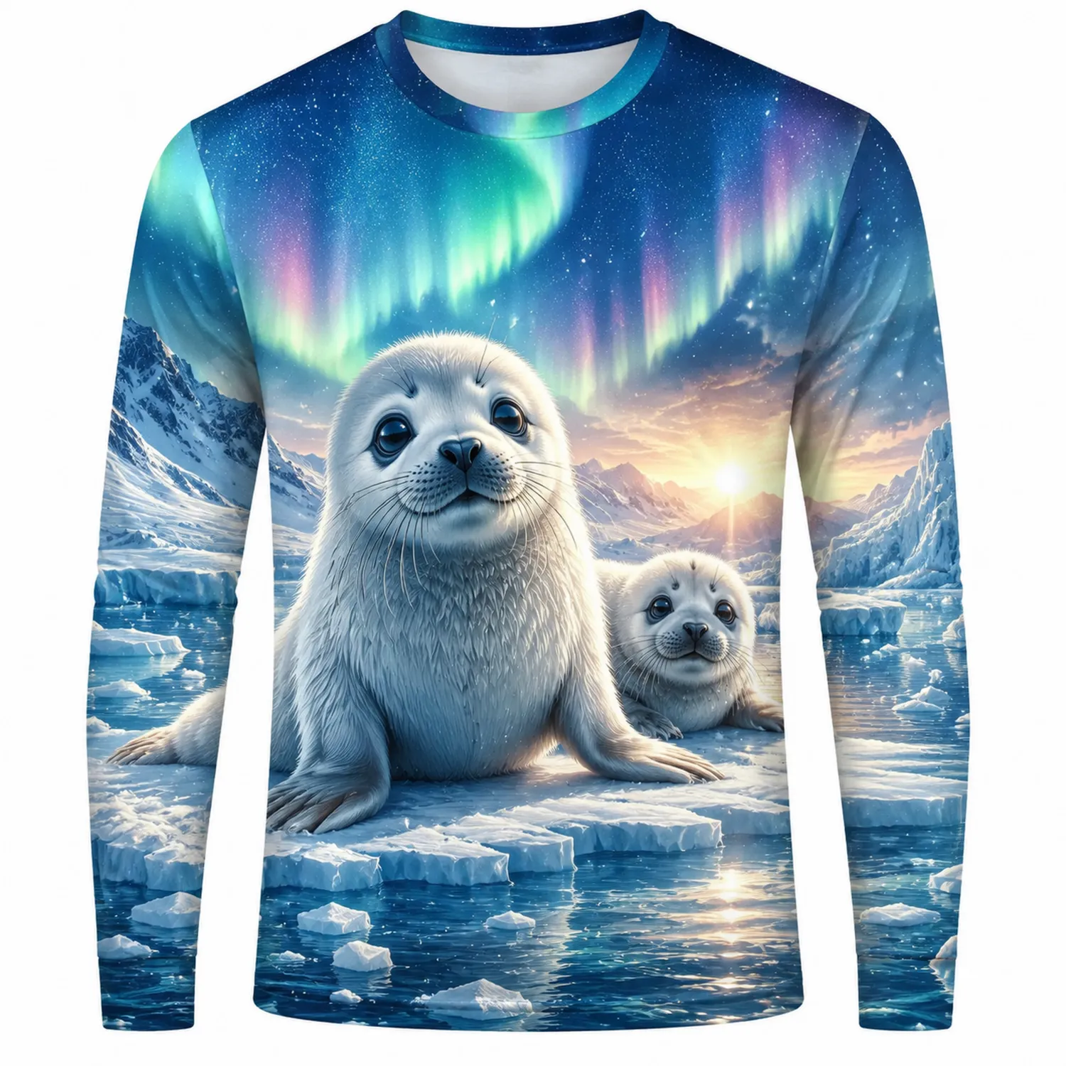 Camiseta de Manga Larga con Estampado de Focas en Paisaje Ártico