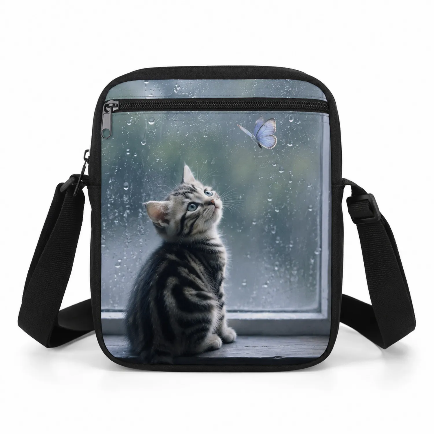 Bolso Bandolera Negro con Impresión 3D de Gato